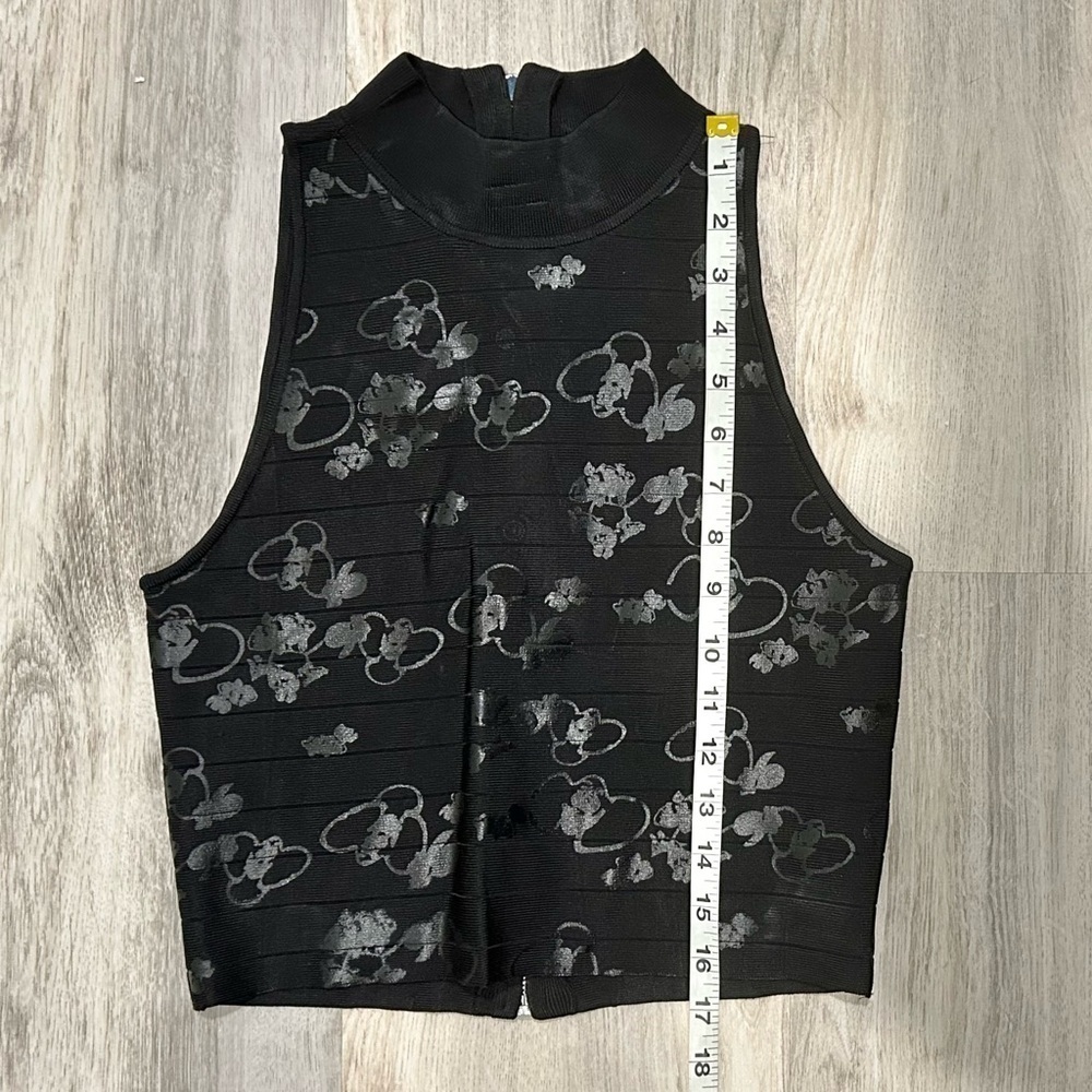 Rebecca Minkoff Black Floral Sleeveless Cropped Top Full Zip Back Shirt Size XS - Picture 2 of 5